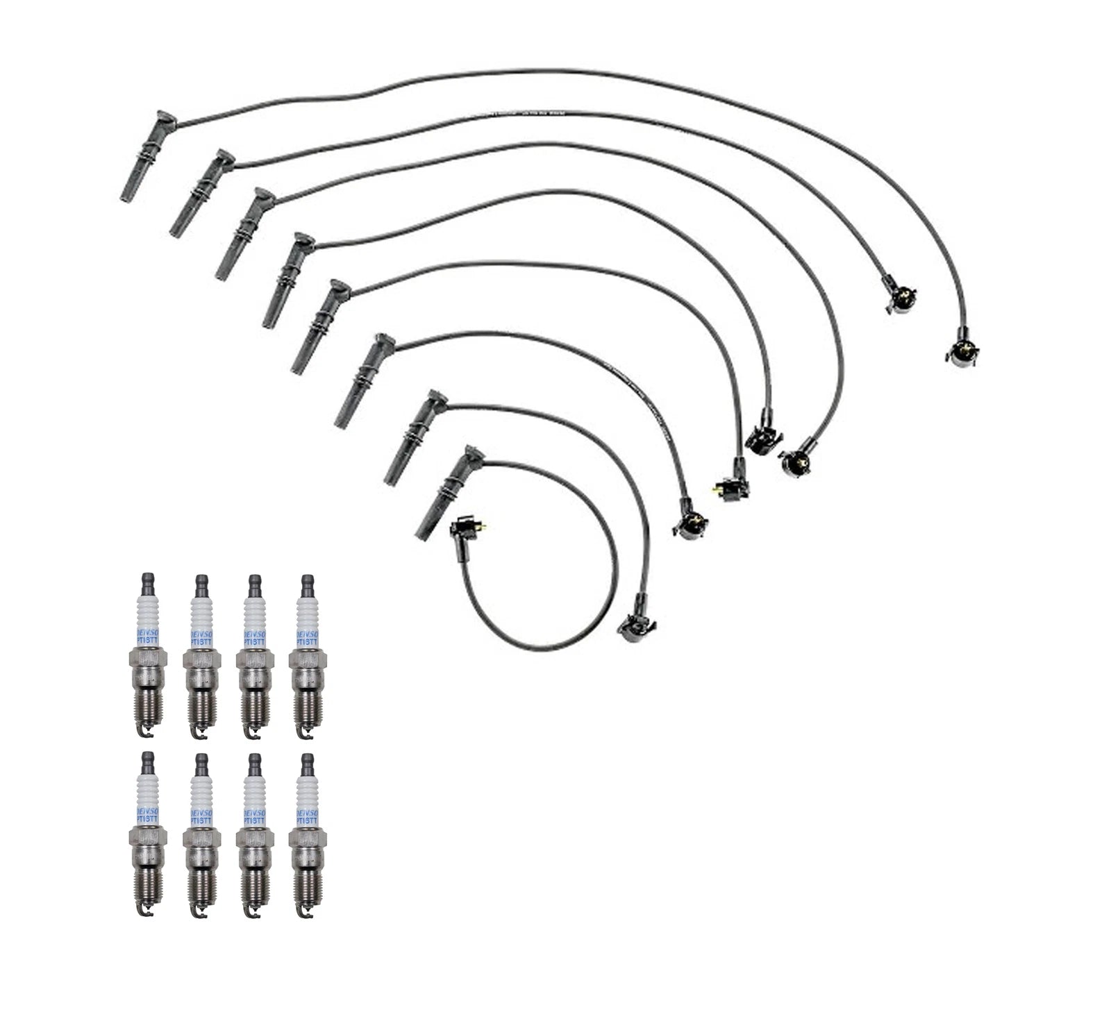 Denso 8mm Wire Set & 8 Iridium TT Spark Plugs Kit for Ford 4.6 V8 (1996–2004)