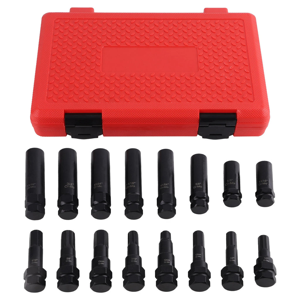 16x Locking Lug Nut Master Key Set Wheel Lock Tire Lug Removal SKT Tool Kit