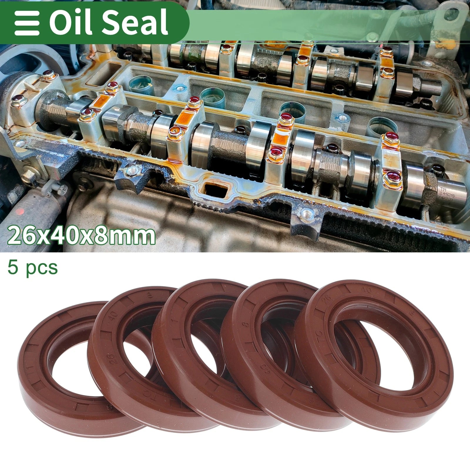 Set of 5 Oil Seal Rotary Shaft Seal FKM Rubber 26x40x8mm