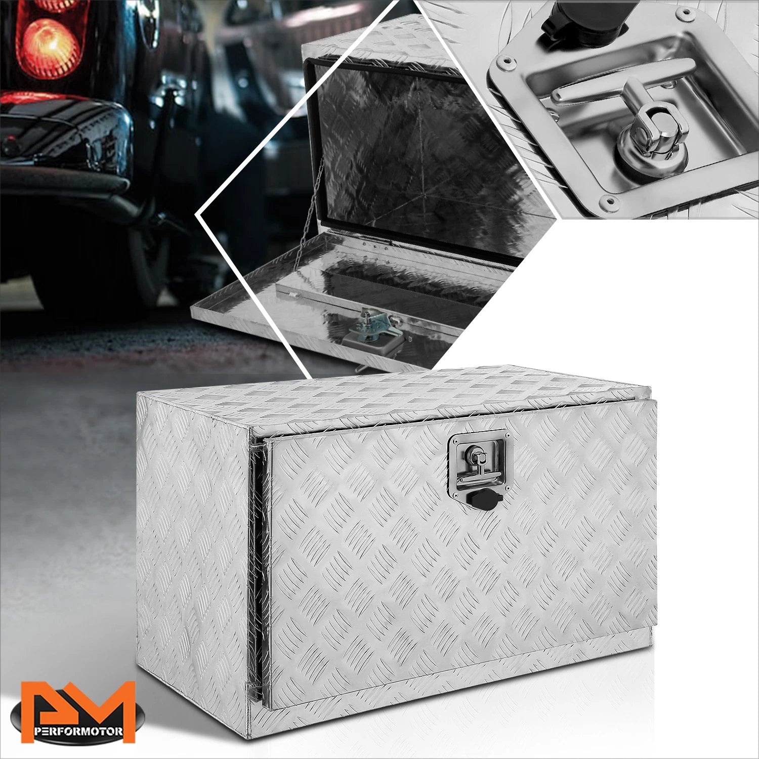 Diamond Tread Aluminum Over-Hanging Lip Tool Box for Trucks (30"x18"x17.3")
