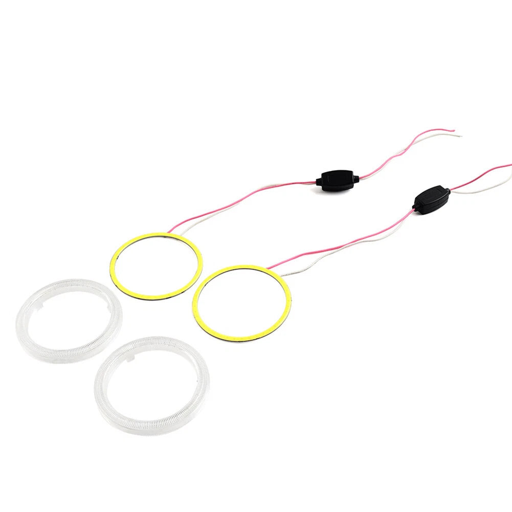 2X 70MM LED Fog Headlights with COB Angel Eyes for Universal Fit