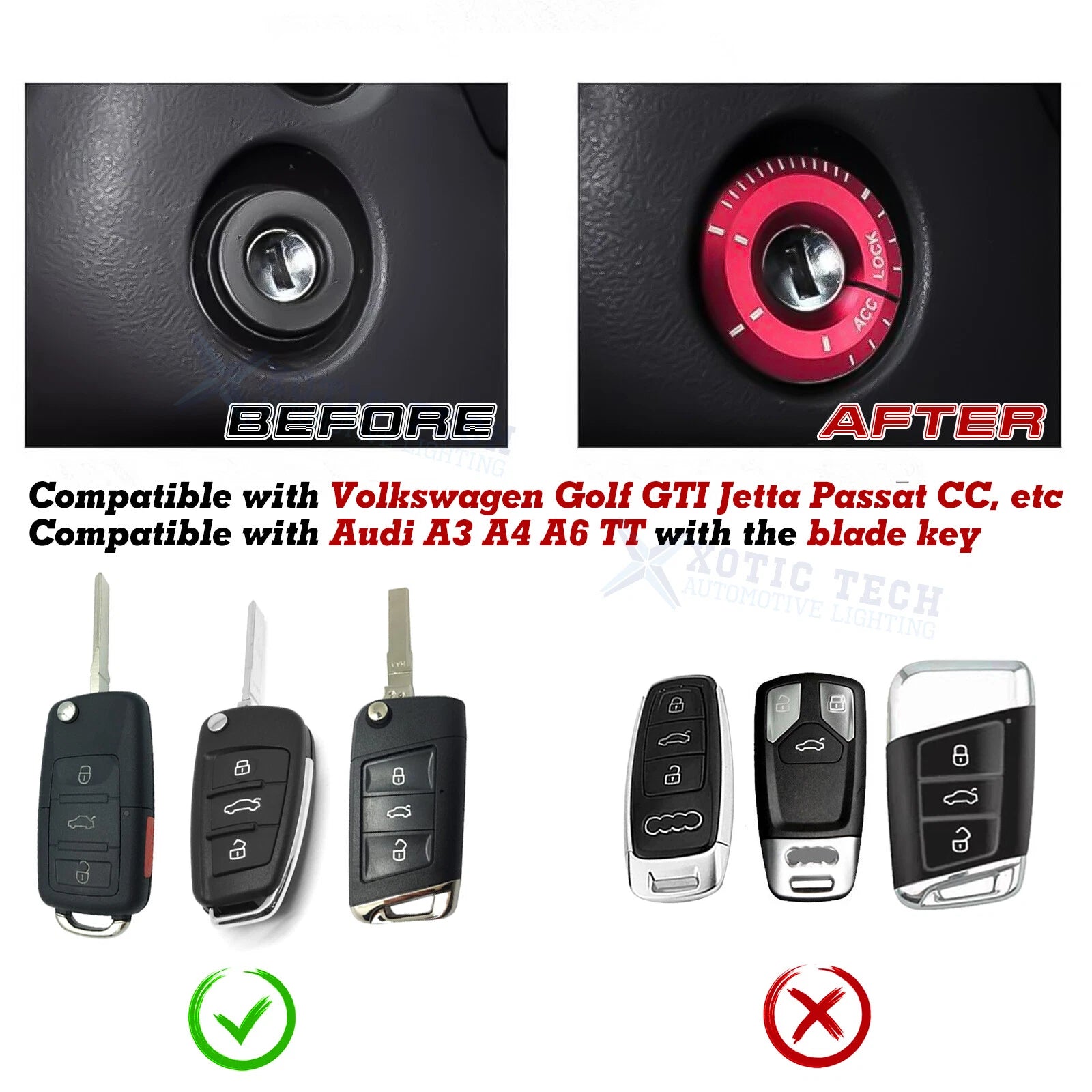 Ignition Keyhole Ring Cap Cover for VW Golf GTI Jetta Audi A3 A4 TT (2004-2024)