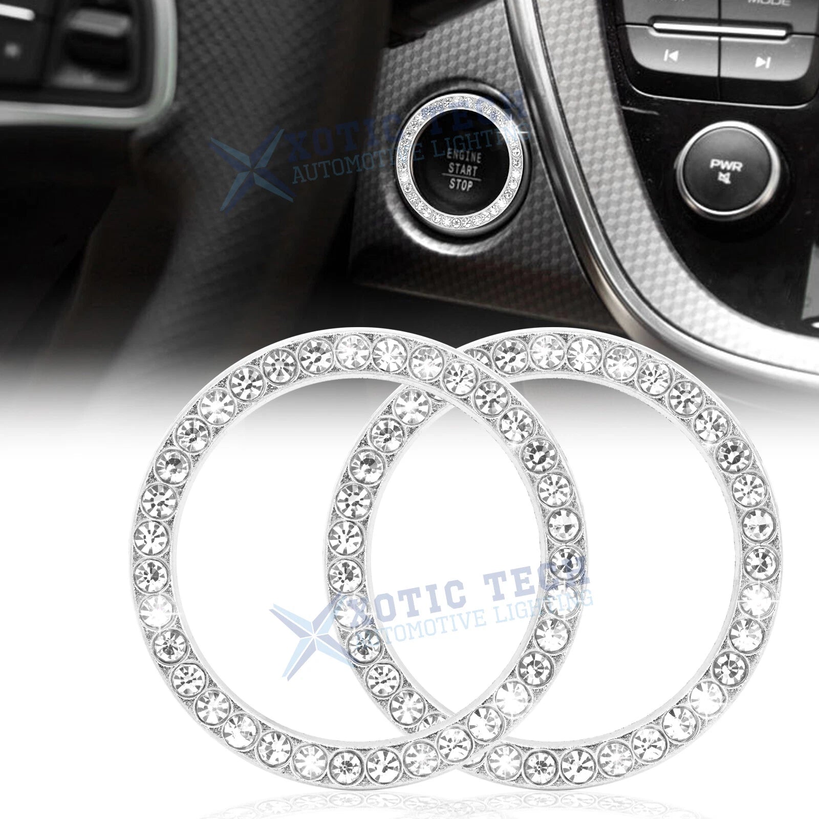 Crystal White Rhinestone Engine Start Stop Push Button Ring Cover for 2024–2024
