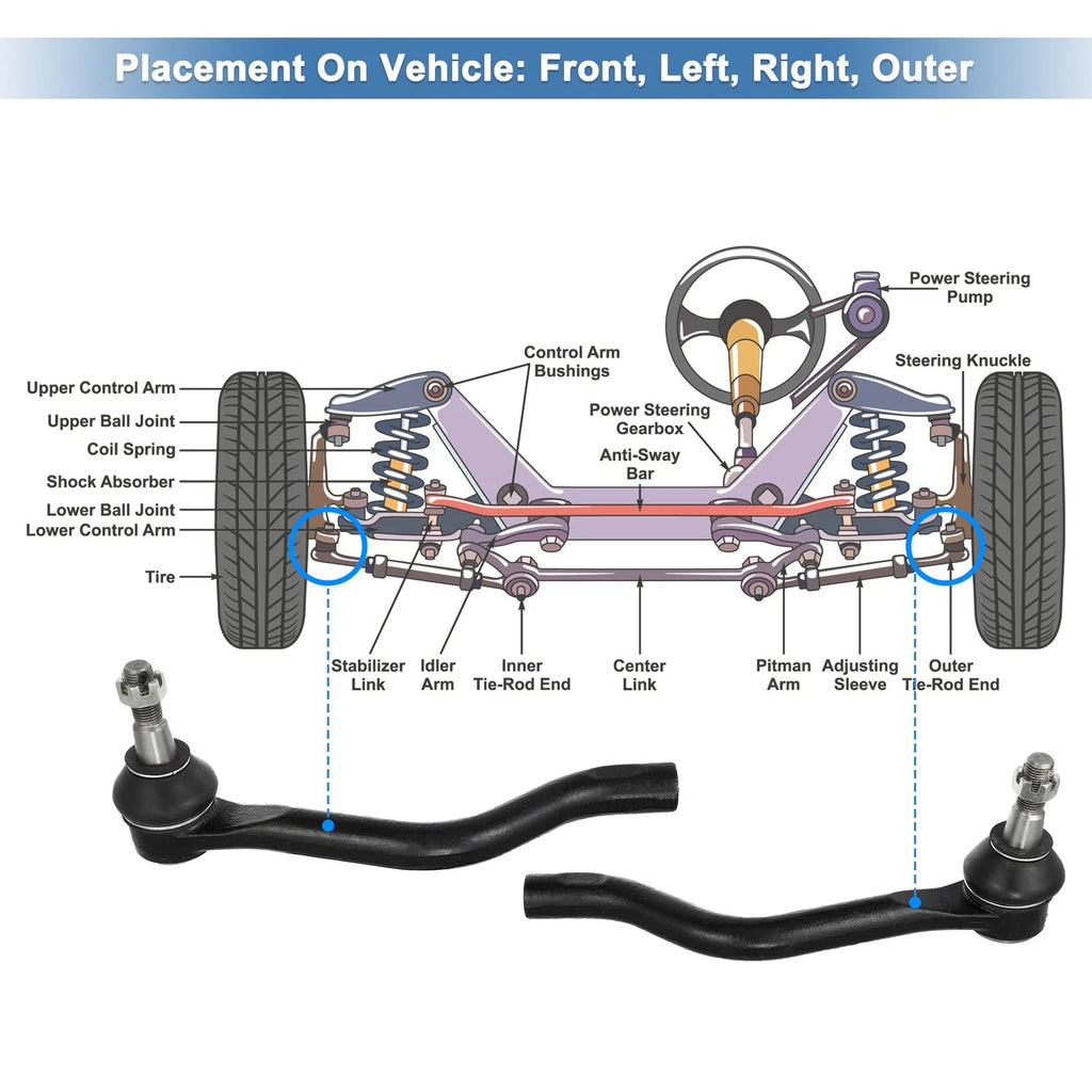 2X Front Outer Tie Rod End Links ES800357 ES800358 for Nissan Altima Maxima (1993–2001)