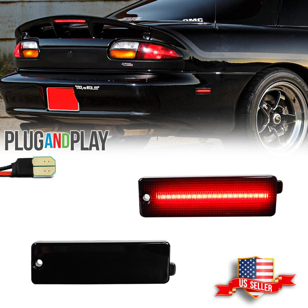 2X Smoked Lens Red LED Rear Bumper Side Marker Lights for Chevy Camaro (1993–2002)