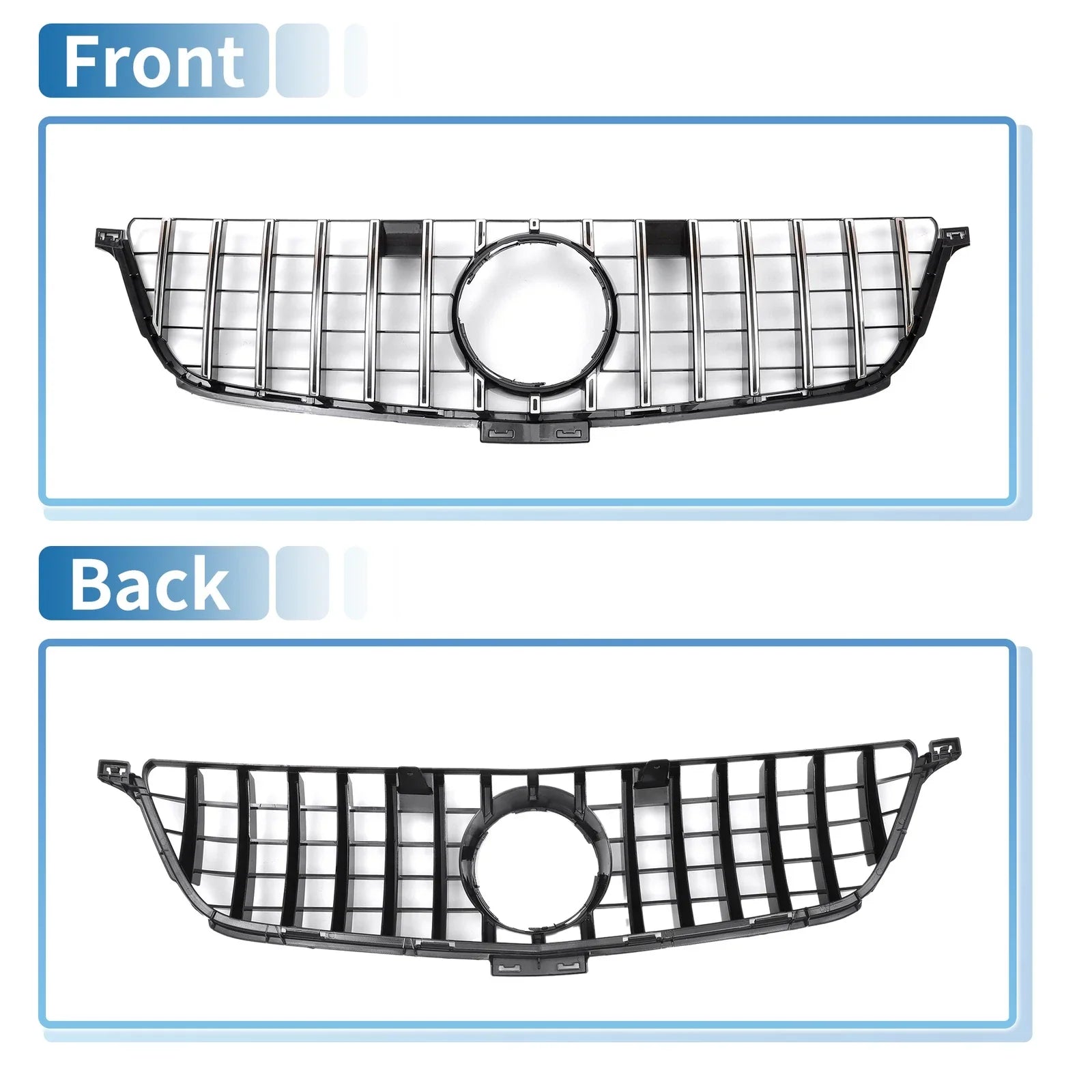 Front Upper Bumper Grille for Mercedes-Benz ML250 2015 Chrome Silver Tone