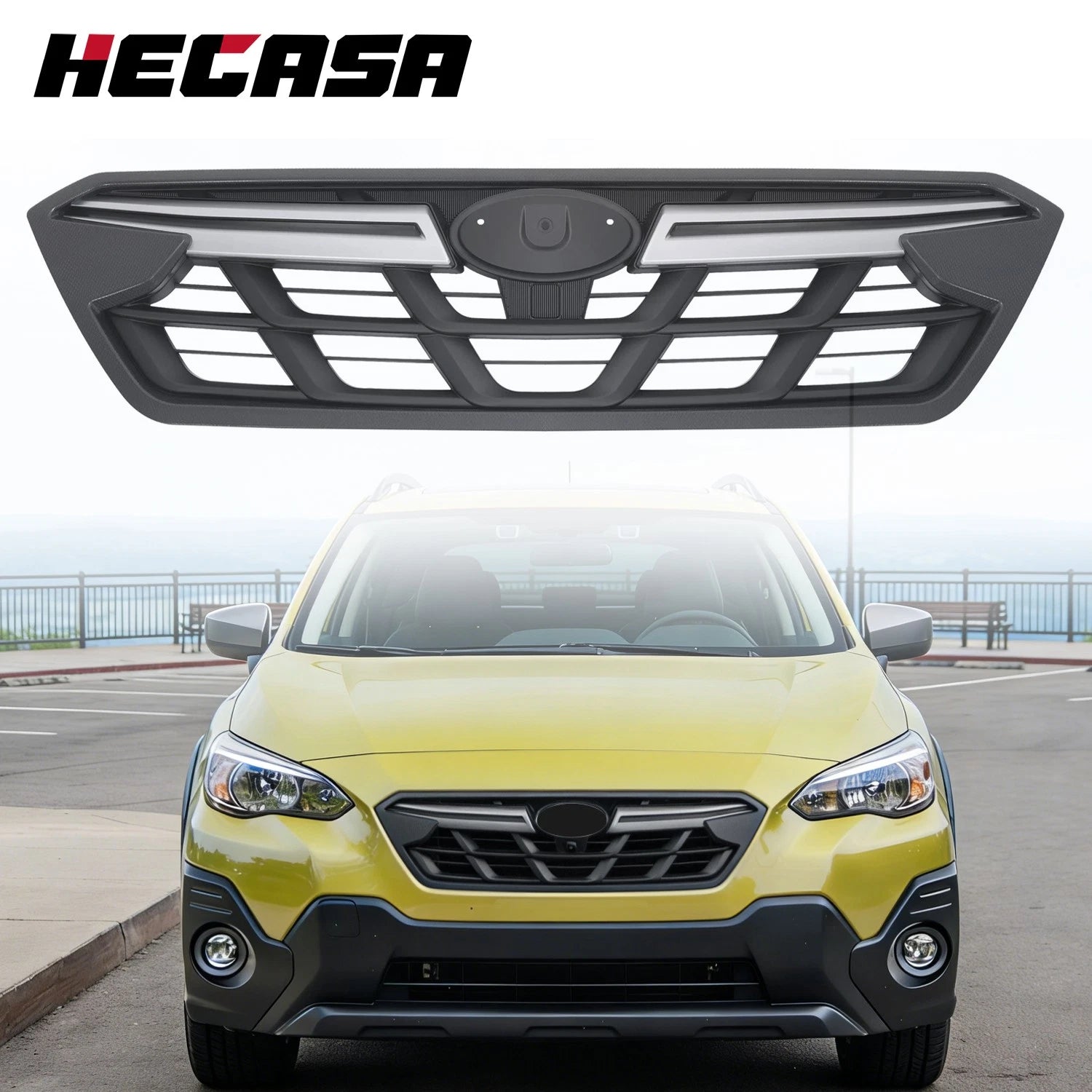 Black Front Bumper Grille Grill Chrome Trim for Subaru Crosstrek (2021–2023)
