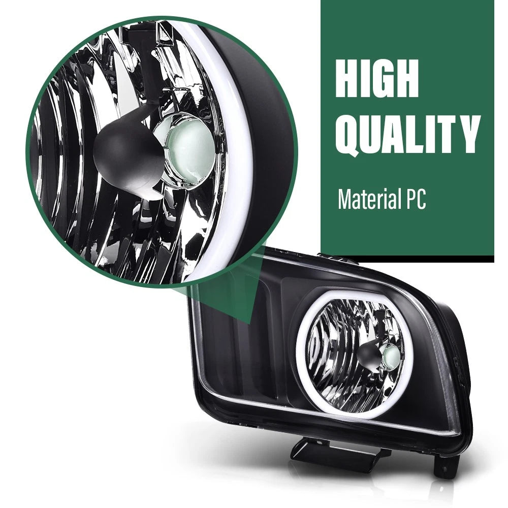 Set of 2 Black LED Halo Headlights for Ford Mustang (2005–2009)