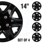 Set of 4 Black 14" Wheel Hub Caps for R14 Tires (Fits 4 Lug)