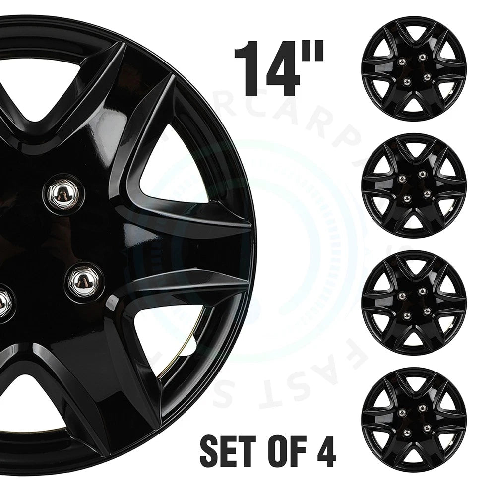 Set of 4 Black 14" Wheel Hub Caps for R14 Tires (Fits 4 Lug)