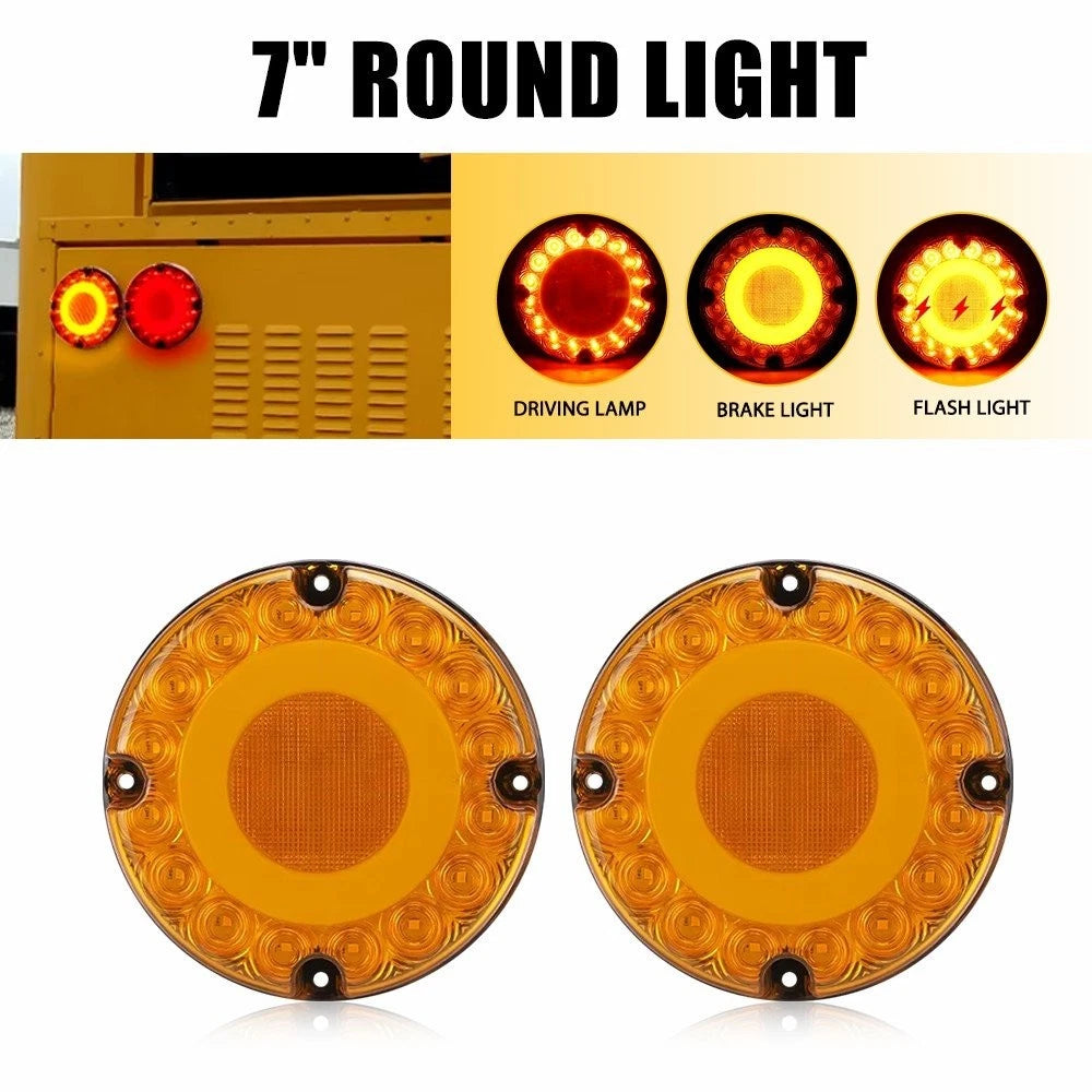 2pc 7" Round Amber 36-LED Tail Light for School Bus Transit Vehicle (H)