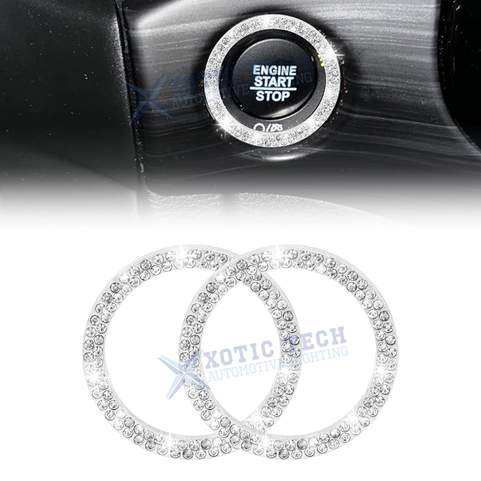 2x Push Start Button Bling Ignition Ring Sticker for Toyota (2014–2016)