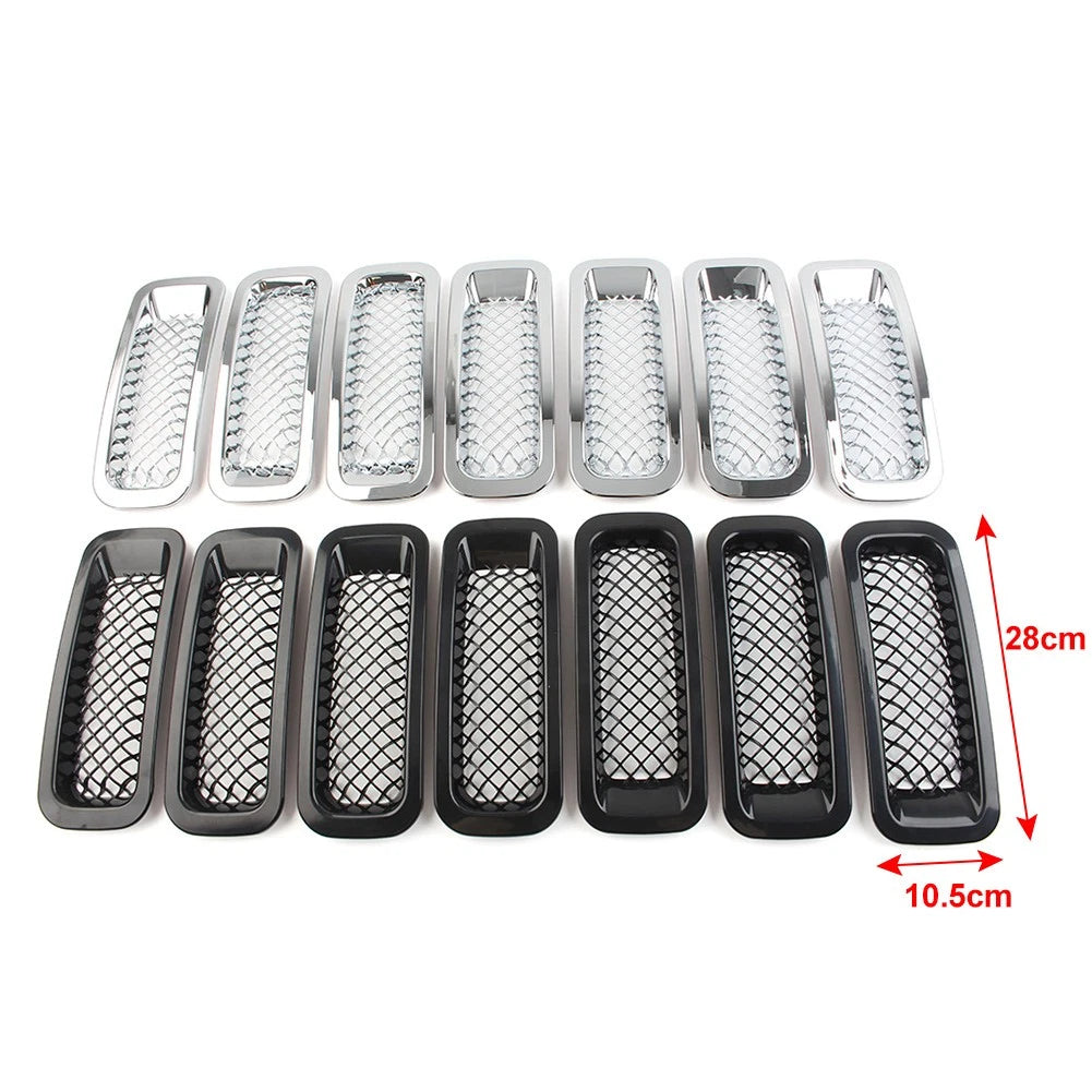 Set of 7 Front Mesh Grille Covers for Jeep Patriot (2011–2017) Gloss Black