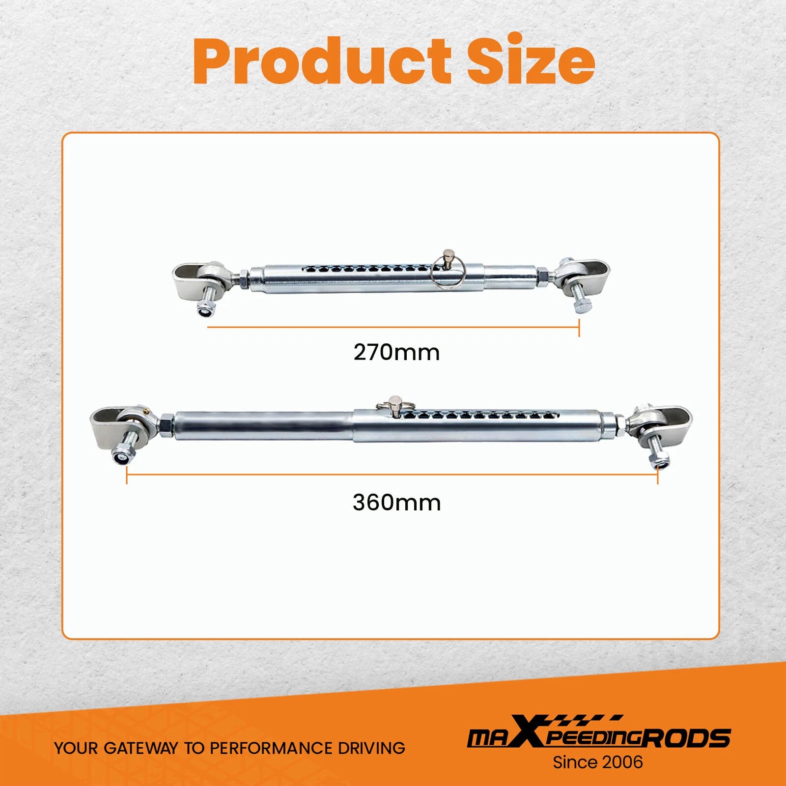 2X Tubular Travel Limiters for Drag Race Car Performance Quick Pin Adjustable