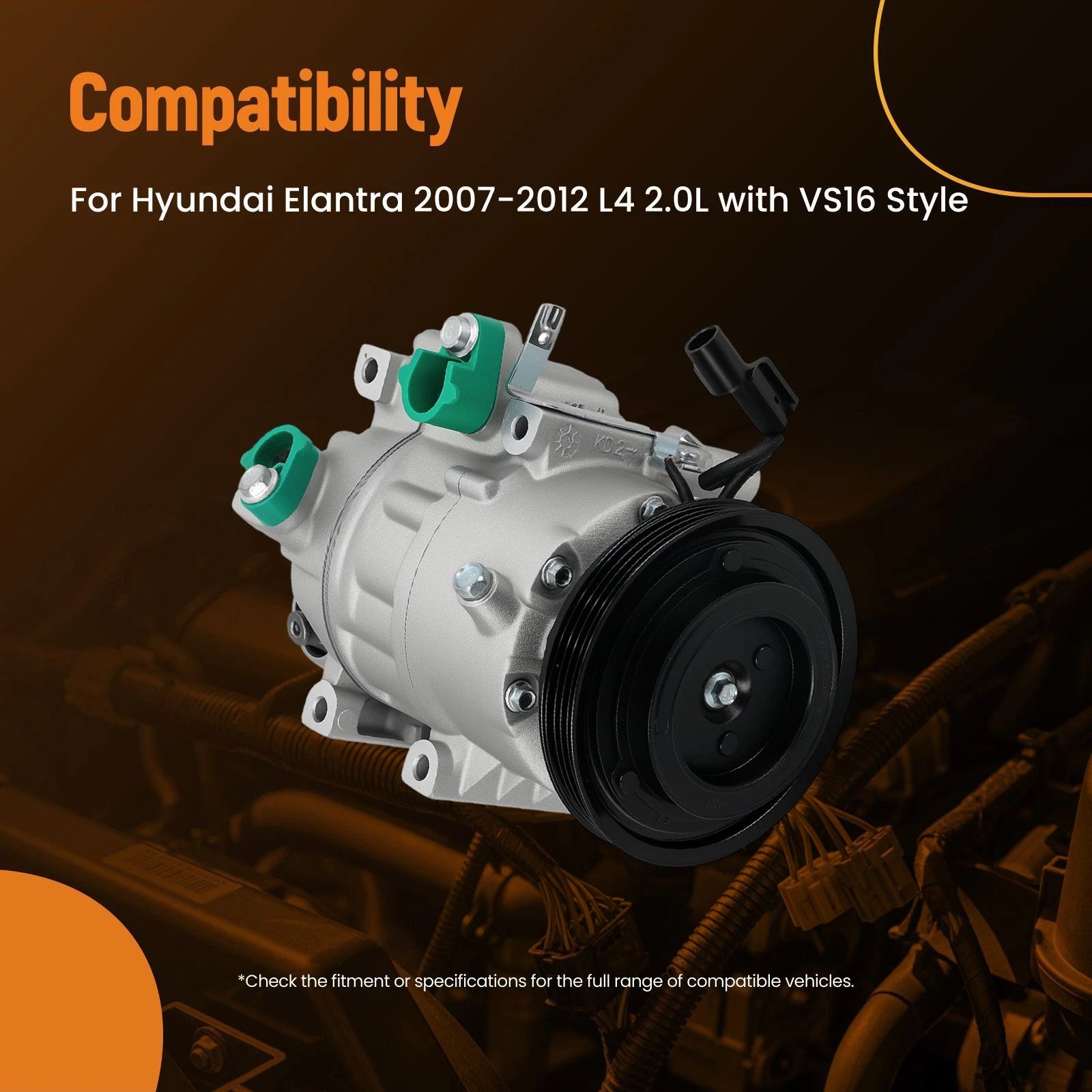 A/C Compressor w/Clutch CO10947C for Hyundai Elantra L4 2.0L (2007–2012)