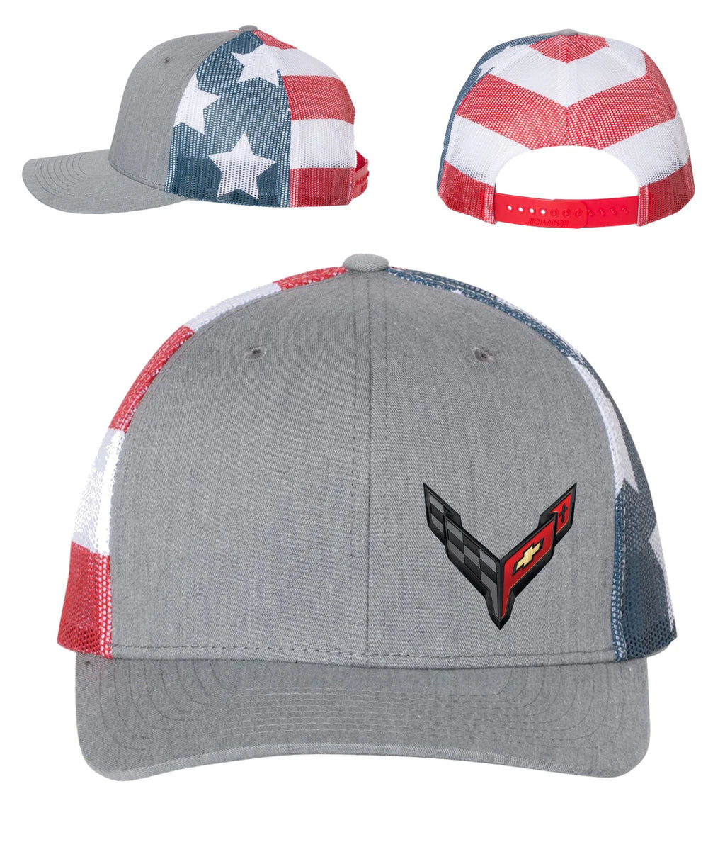 Licensed Snap Back Hat Cap with American Flag Backing for Chevrolet Corvette C8 (2020–2025)