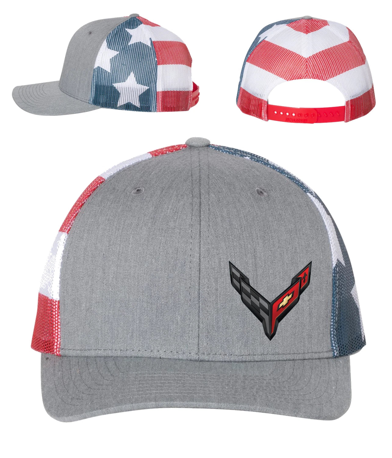 Licensed Snap Back Hat Cap with American Flag Backing for Chevrolet Corvette C8 (2020–2025)