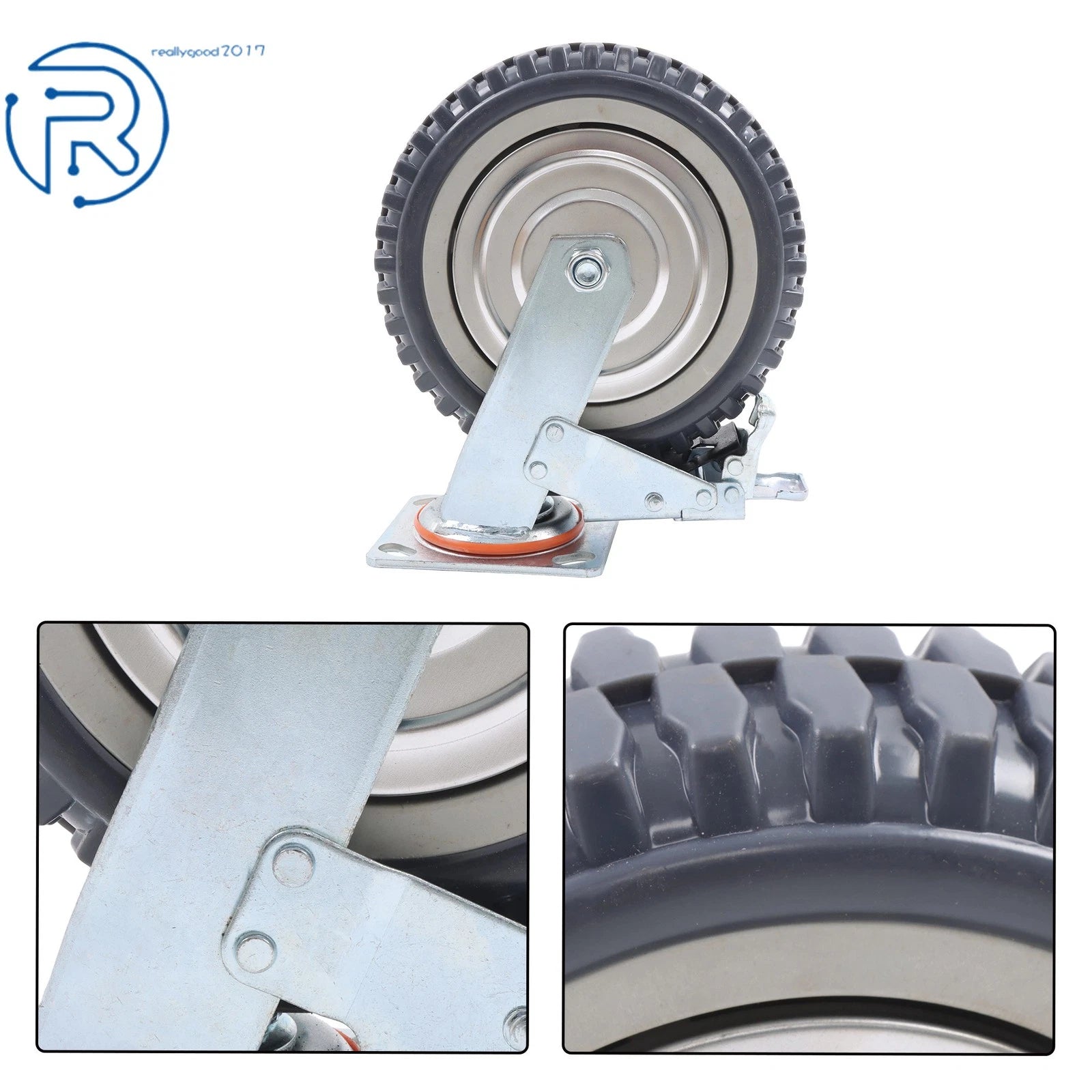 Set of 4 Heavy-Duty 8" Casters with Dual Brakes, Fixed, PU Textured Tread