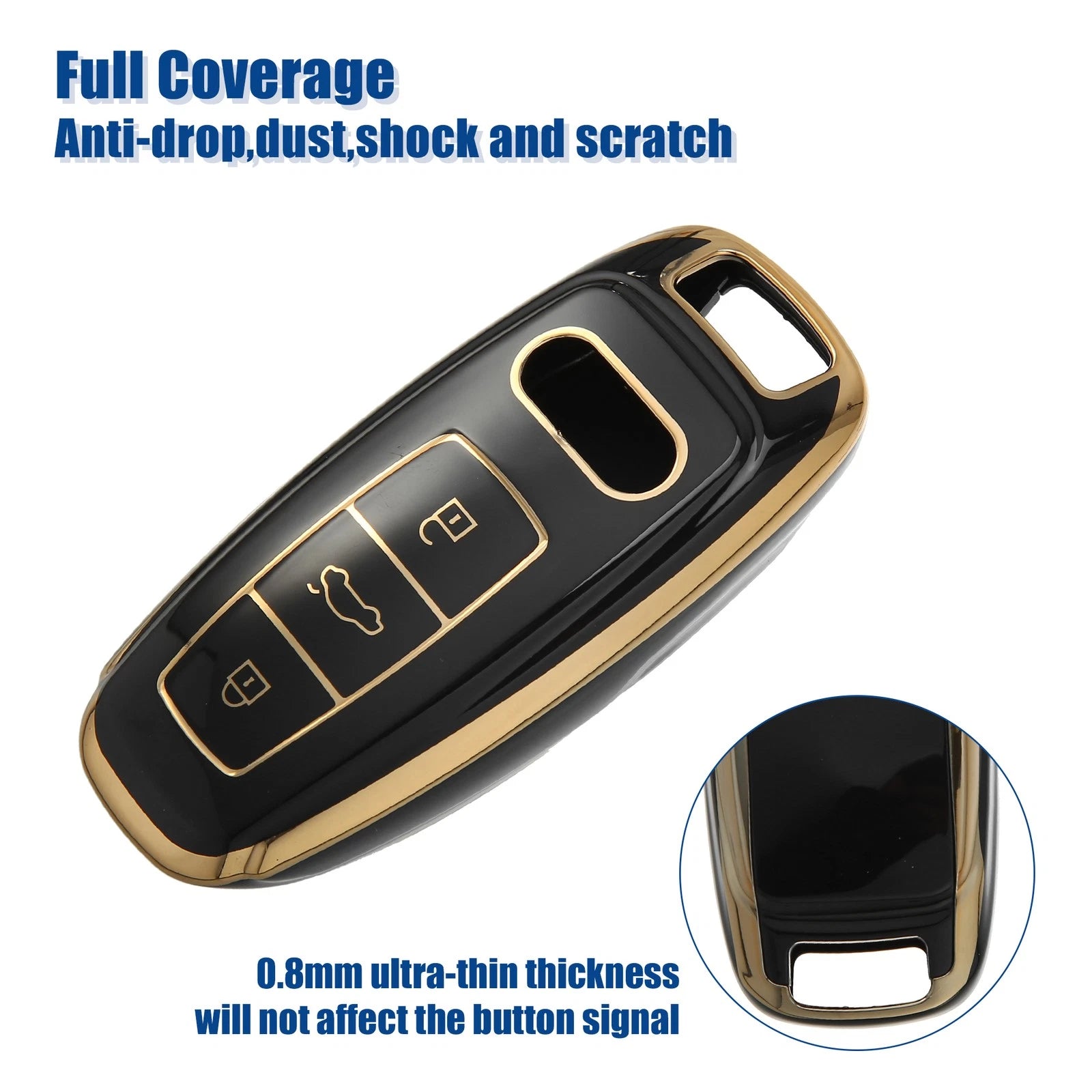 TPU Keyless Remote Cover for Audi A6 (2012–2018) 726215952568 Black Gold Tone