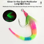 Fishing Hook Glow in Dark with Colorful Tail and 3D Eye Feature