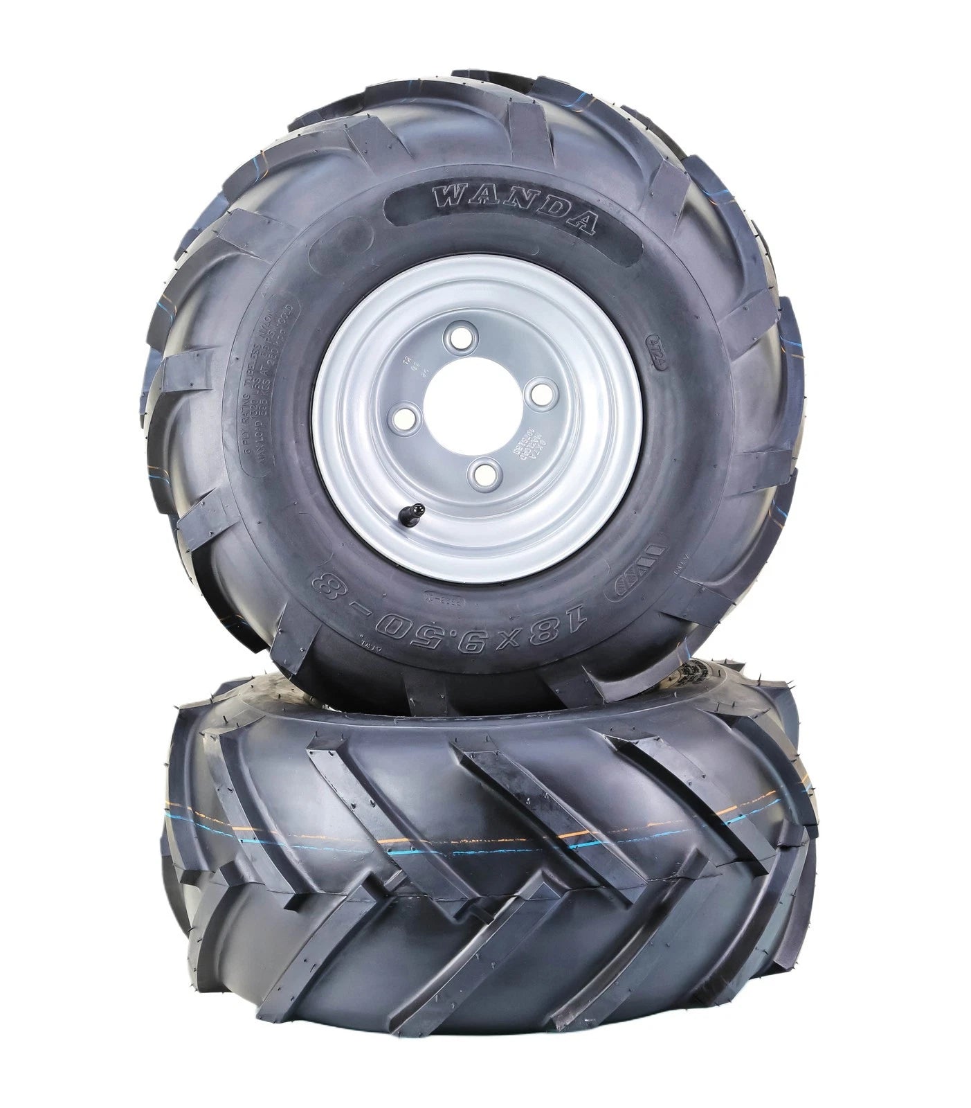 Set of 2 Lawn Mower Tires 18X9.5-8 6-Ply with 4x4" Silver Wheel (13070)