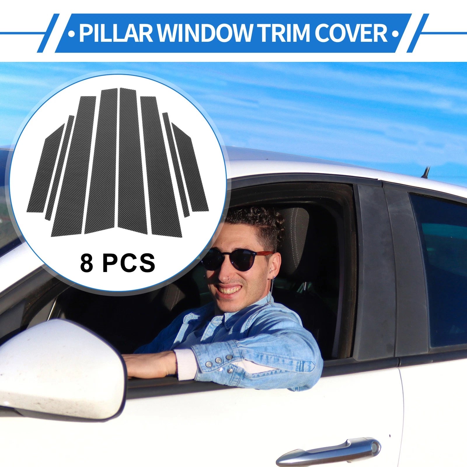 8 Pcs Door Pillar Window Trim for Hyundai Creta Ix25 (2015–2023) Carbon Fiber
