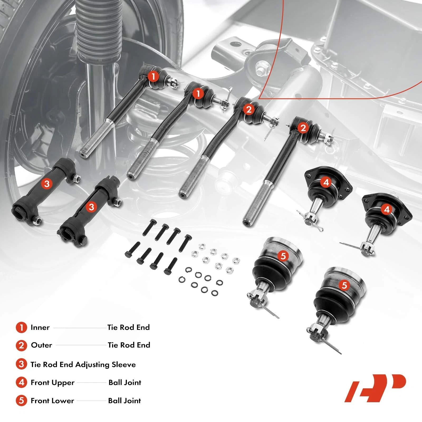 10x Front Inner Outer Tie Rod Ball Joint for Chevy Impala Caprice (1994-1996)