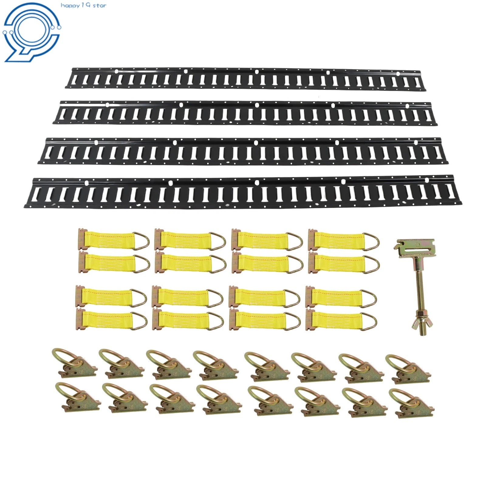 Set of 4 E Track Rails with 16 O-Rings & 16 D-Rings for Trailers