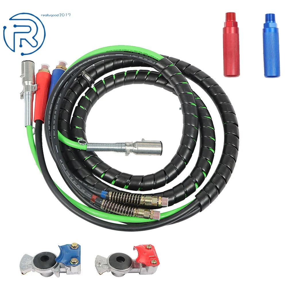 Set of 3 7-Way ABS Electrical Cables & Rubber Air Line for Semi Truck