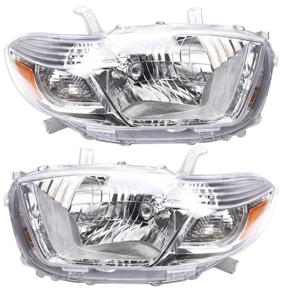 Halogen Headlights for Toyota Highlander (2008–2010) Clear Lens Chrome