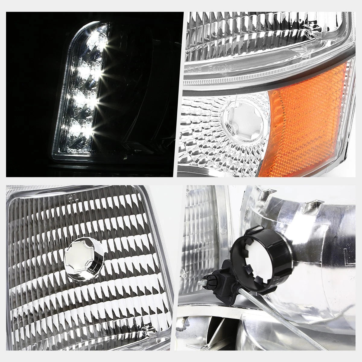 LED DRL Headlight for Ford F150/F250/F350 (1992–1996) Chrome Housing Amber Corner