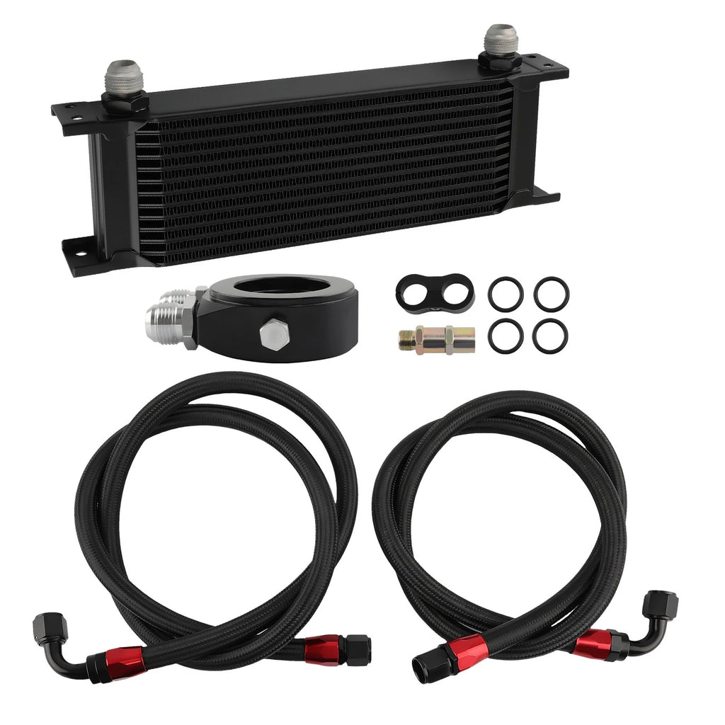 Aluminum 13 Row AN10 Universal Engine Oil Cooler + Filter Adapter Kit