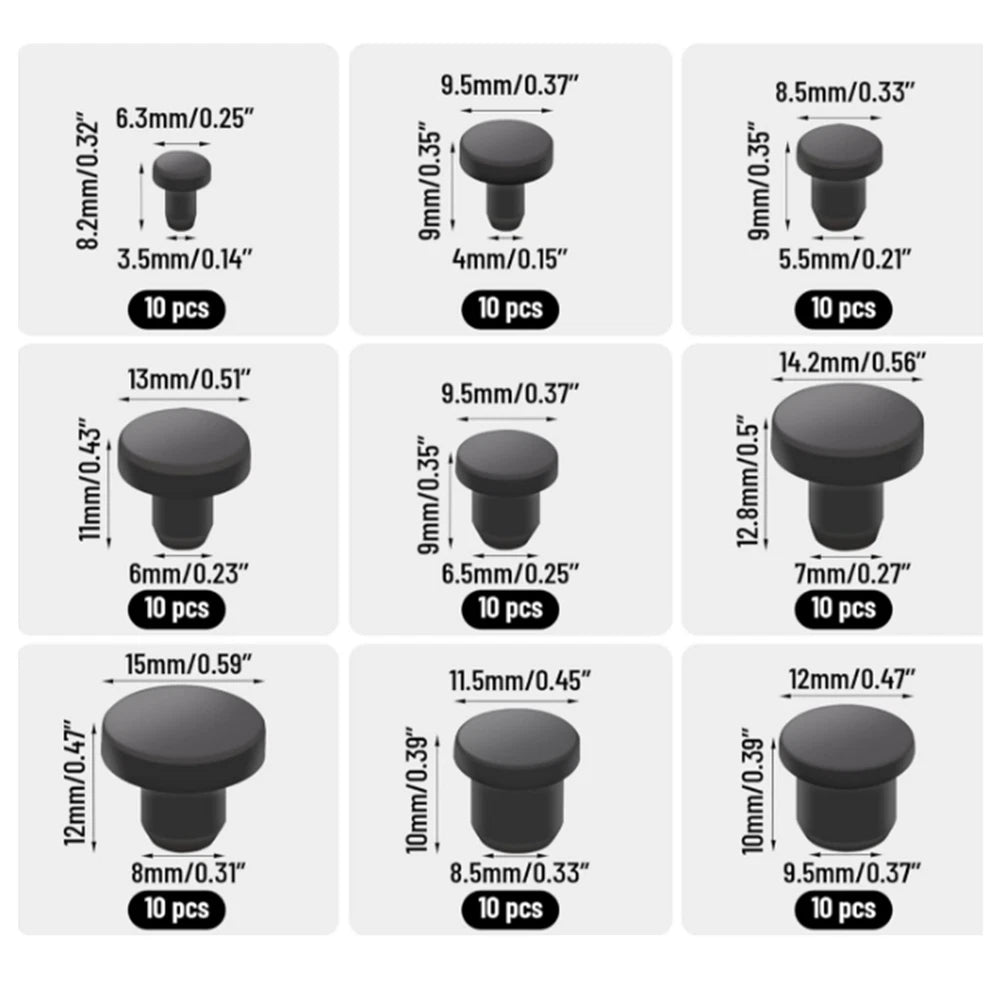 90pcs Silicone Hole Cap Set for Pipe and Tube Sealing (Various Sizes)