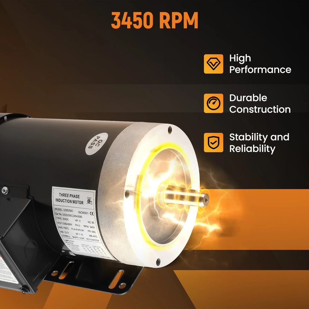 2HP Electric Motor for Air Compressor (TEFC, 3 Phase, 5/8" Shaft)