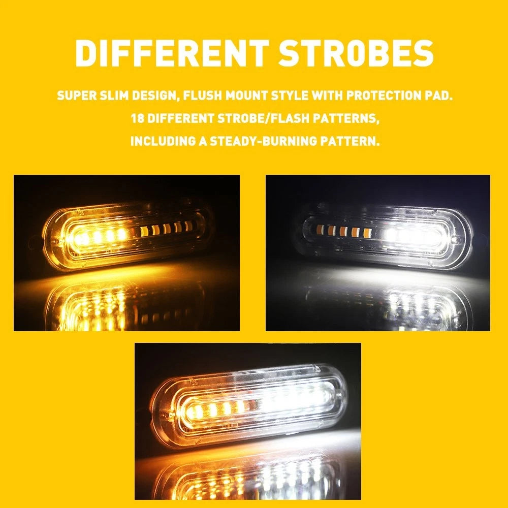 10X LED Amber/White Strobe Lights for Car Truck (Emergency Flash Warning)