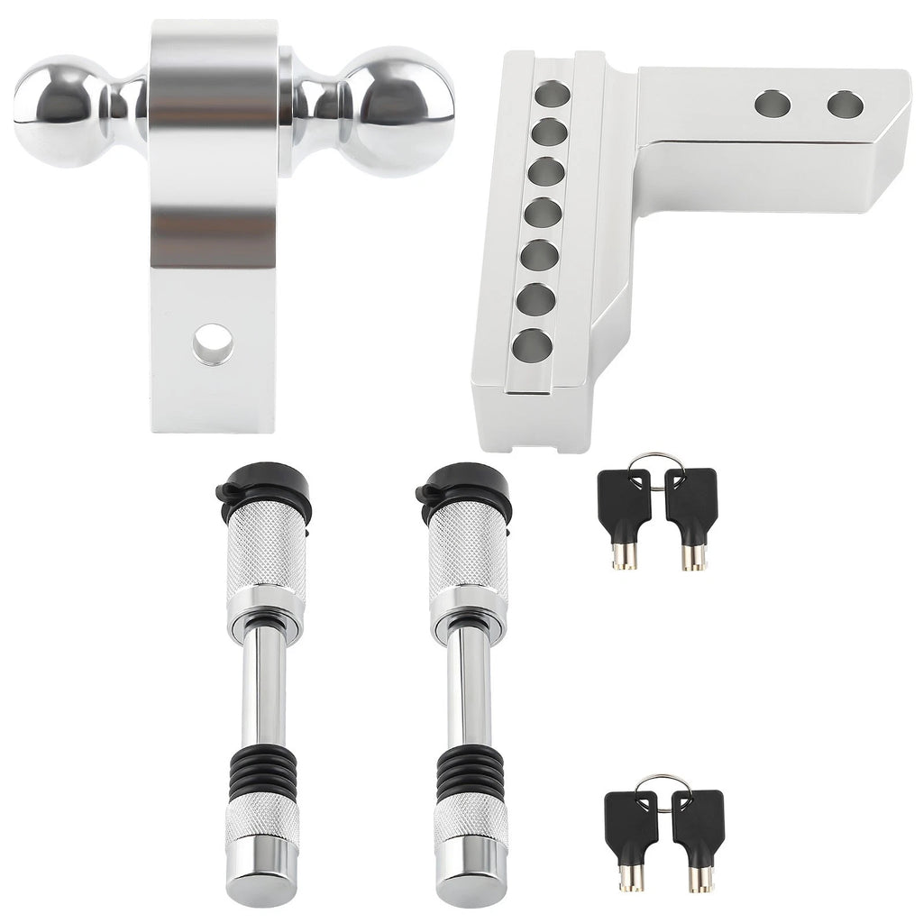 Dual Ball 6in Drop Adjustable Trailer Tow for 2" Receiver (Lock Included)