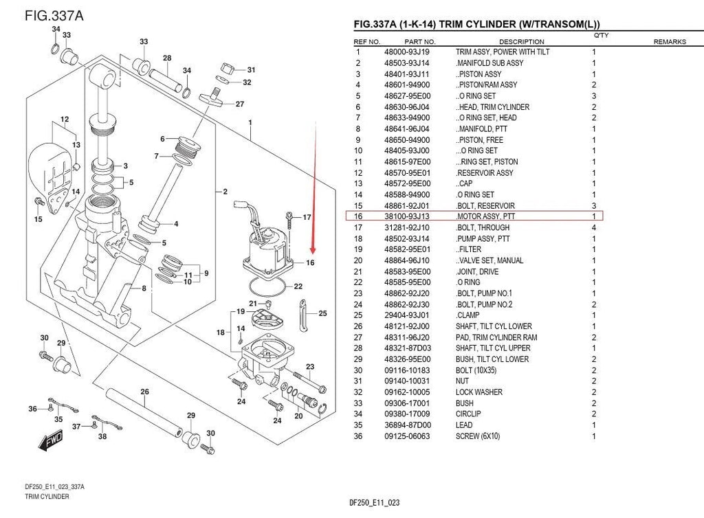 Motor Assy PTT for Suzuki Outboard DF200 DF225 DF250 (38100-93J13, 38100-90J30)