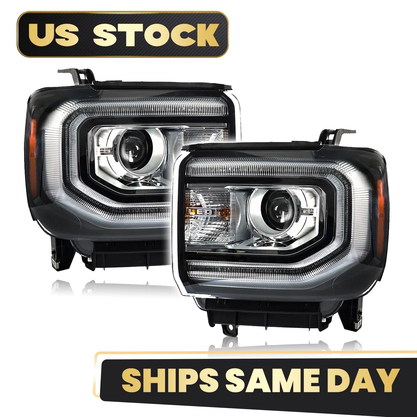 HID Headlight Set w/LED DRL & Bulb/Ballast for GMC Sierra 1500 (2016–2018)