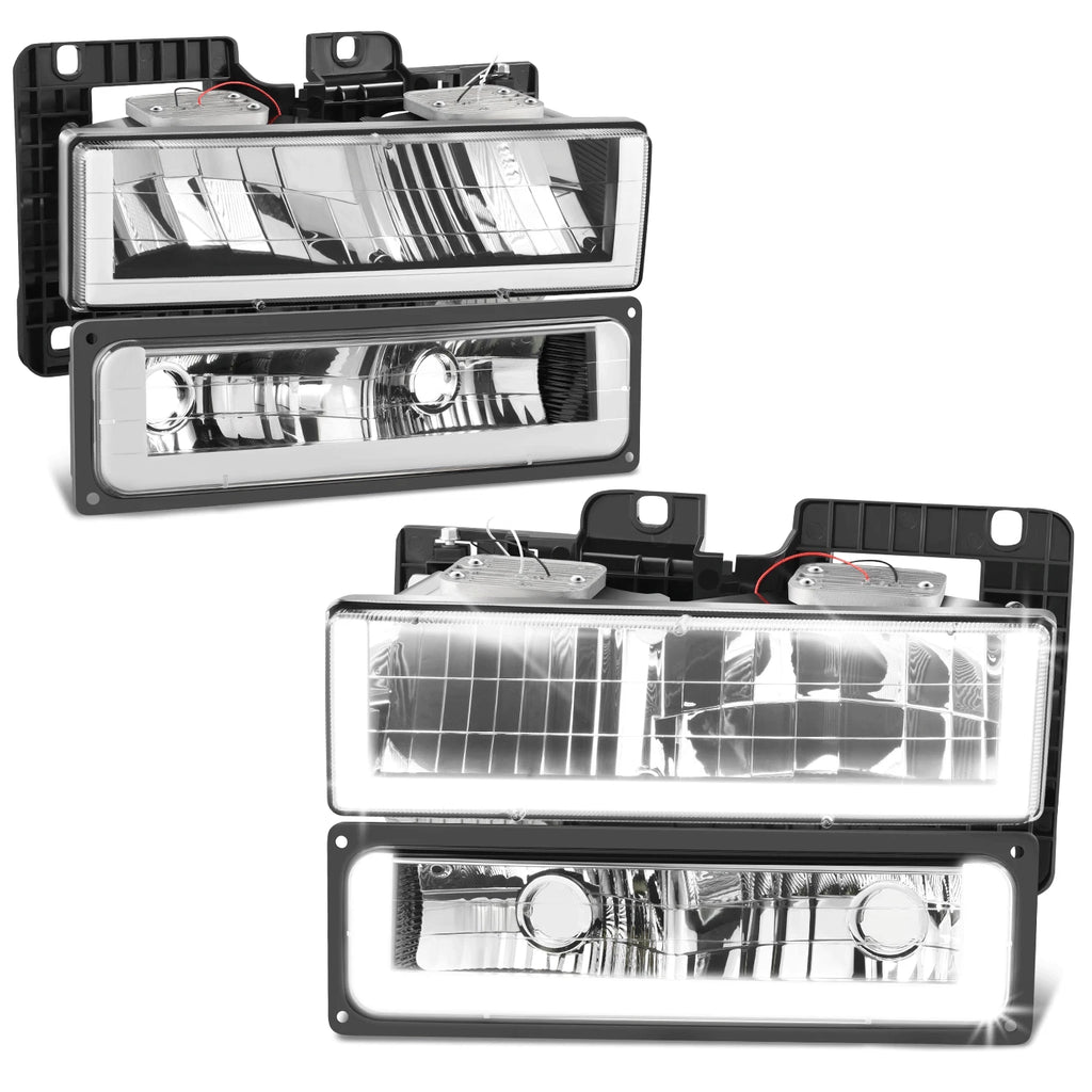 U-Shape LED DRL Headlight & Bumper Turn Signal Lamps for Chevy GMC C/K (1988–2000)