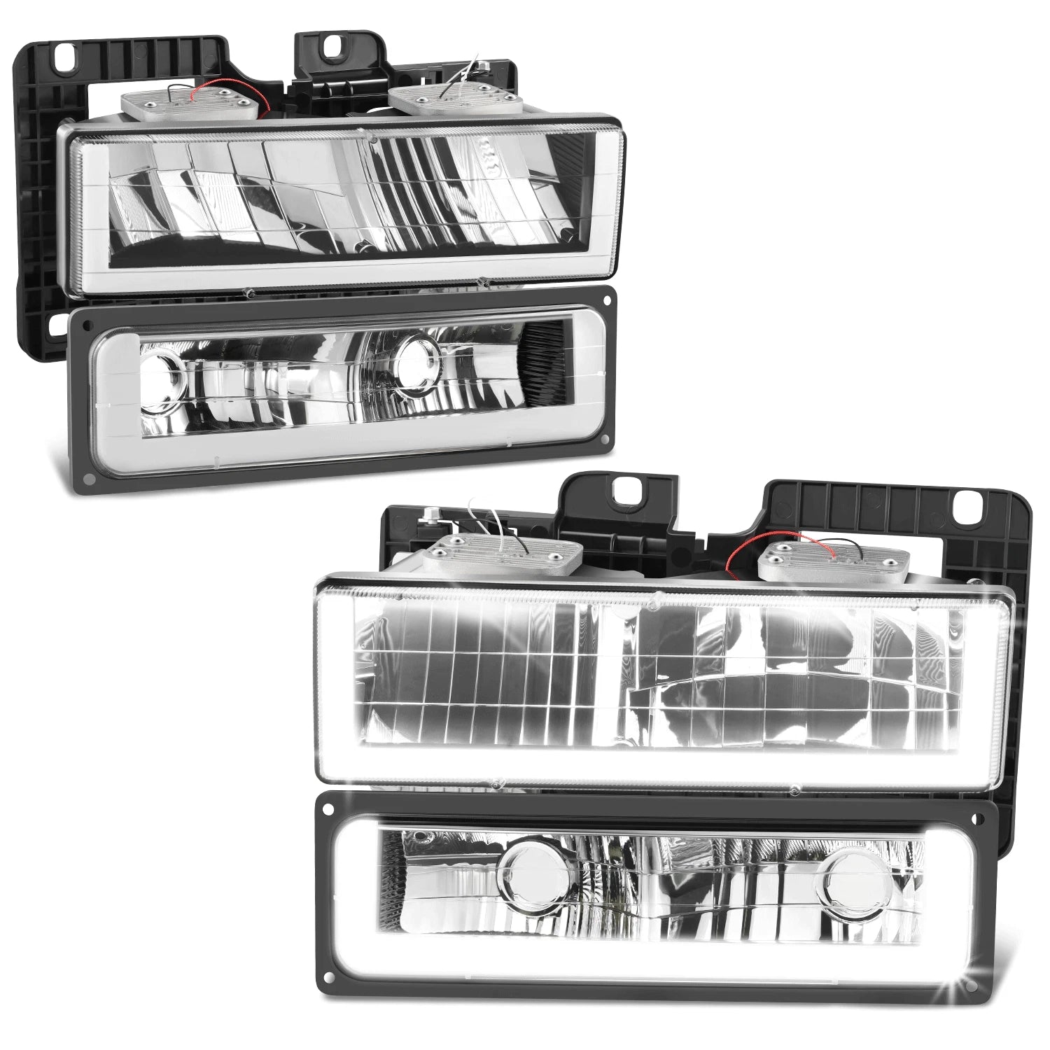 U-Shape LED DRL Headlight & Bumper Turn Signal Lamps for Chevy GMC C/K (1988–2000)