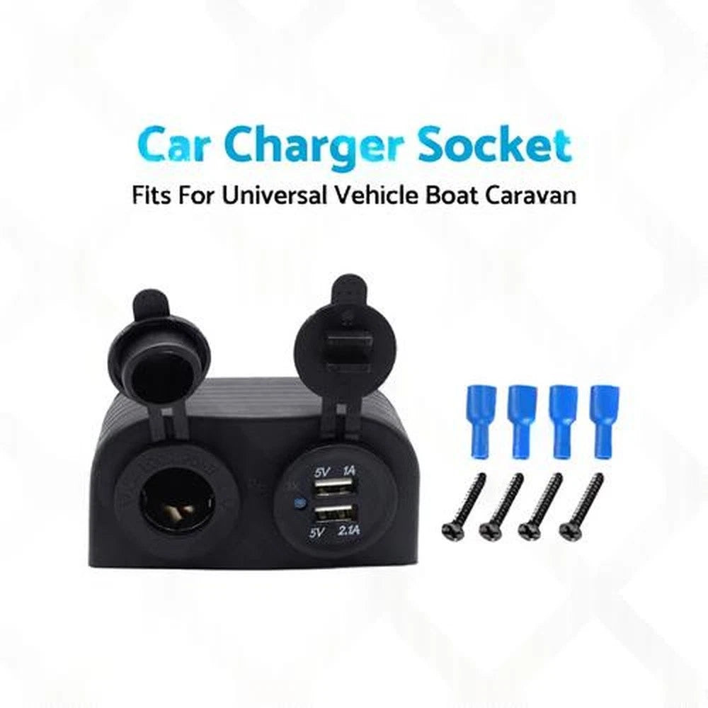Dual USB Port Charger Socket Panel Adapter for Car Boat Caravan (12V)