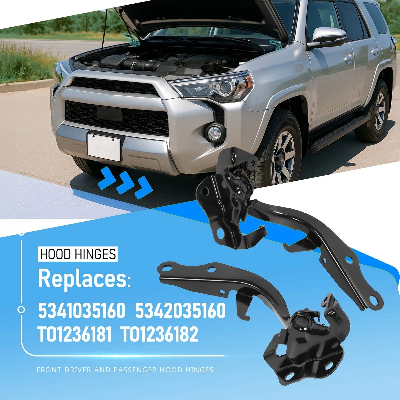Set of 2 Steel Hood Hinges for Toyota 4Runner (2010–2024)