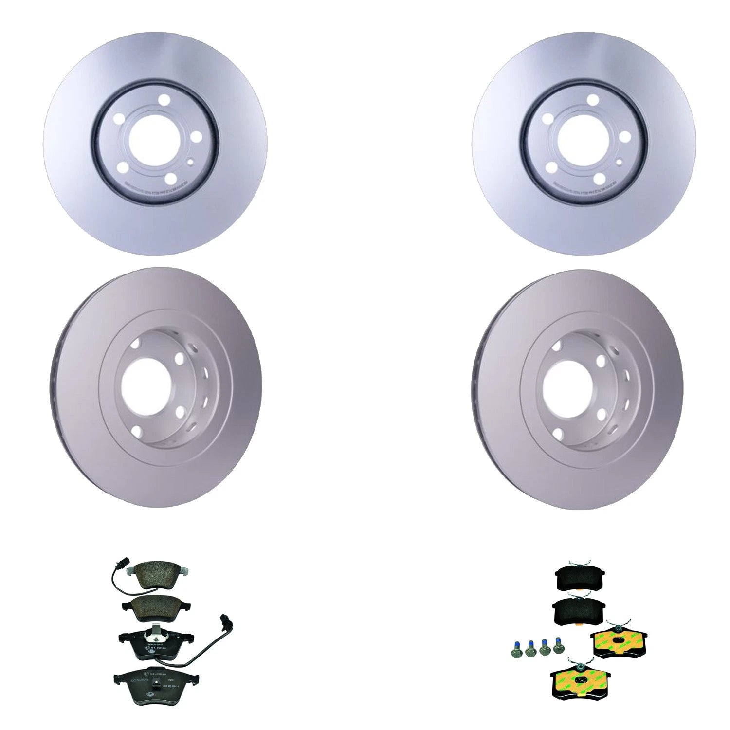 Set of 4 Hella Front Rear Rotors Low-Met Disc Brake Pad Kit for A6 Quattro (2002–2004)