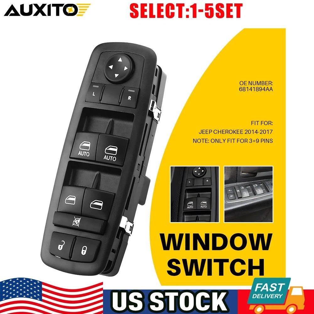 LH Front Master Power Window Switch for Jeep Cherokee (2014–2017) 3+9 Pin