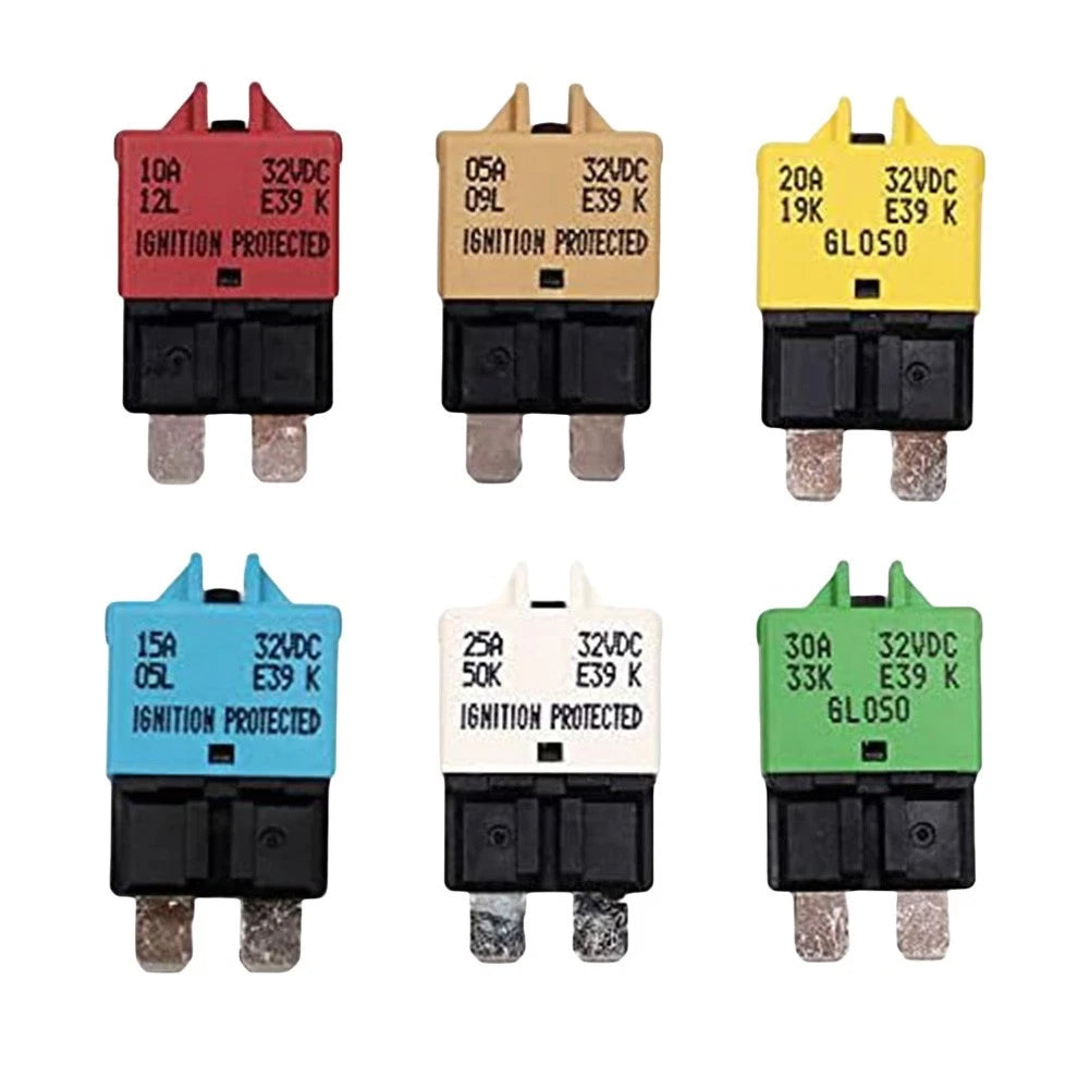 Set of 6 Manual Reset Fuses for Marine RV Truck Circuit Breakers 5A 30A