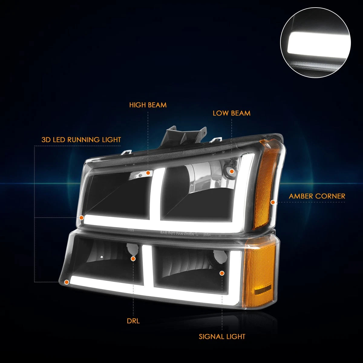 OE Style LED DRL Headlights for Silverado 1500 2500 3500 (2003–2006)