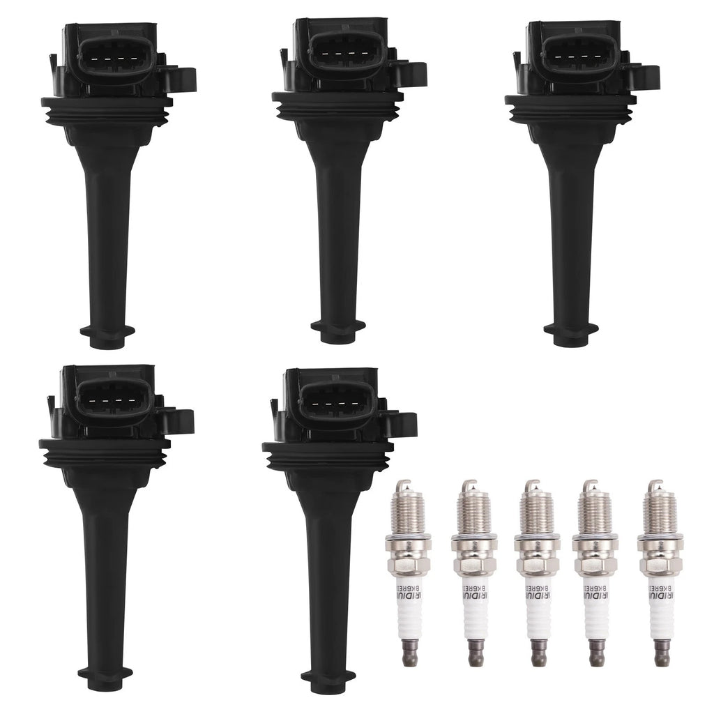 Set of 5 Ignition Coils & Spark Plugs for Volvo C70 S60 S70 S80 V70 XC70 XC90 (1998–2009)