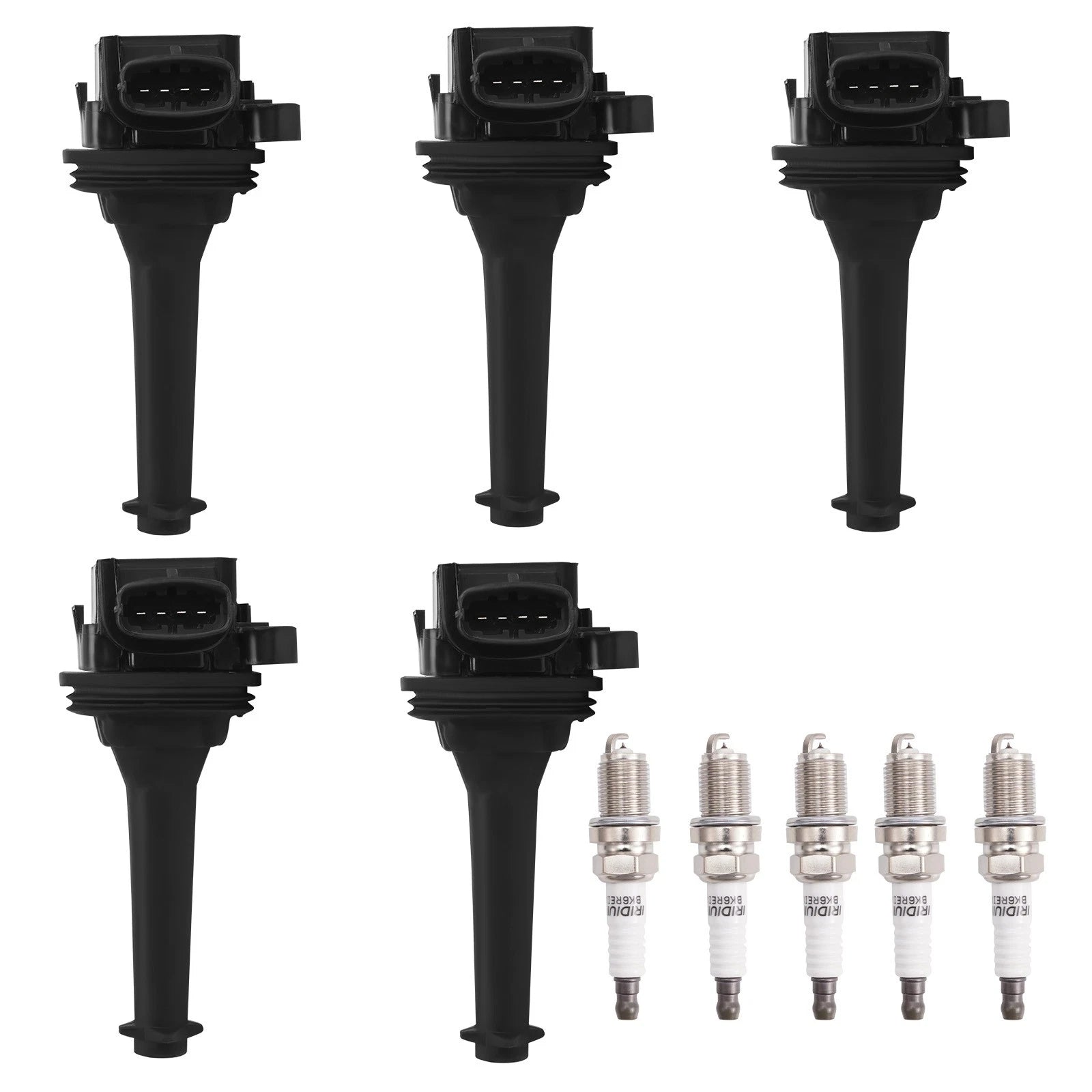 Set of 5 Ignition Coils & Spark Plugs for Volvo C70 S60 S70 S80 V70 XC70 XC90 (1998–2009)