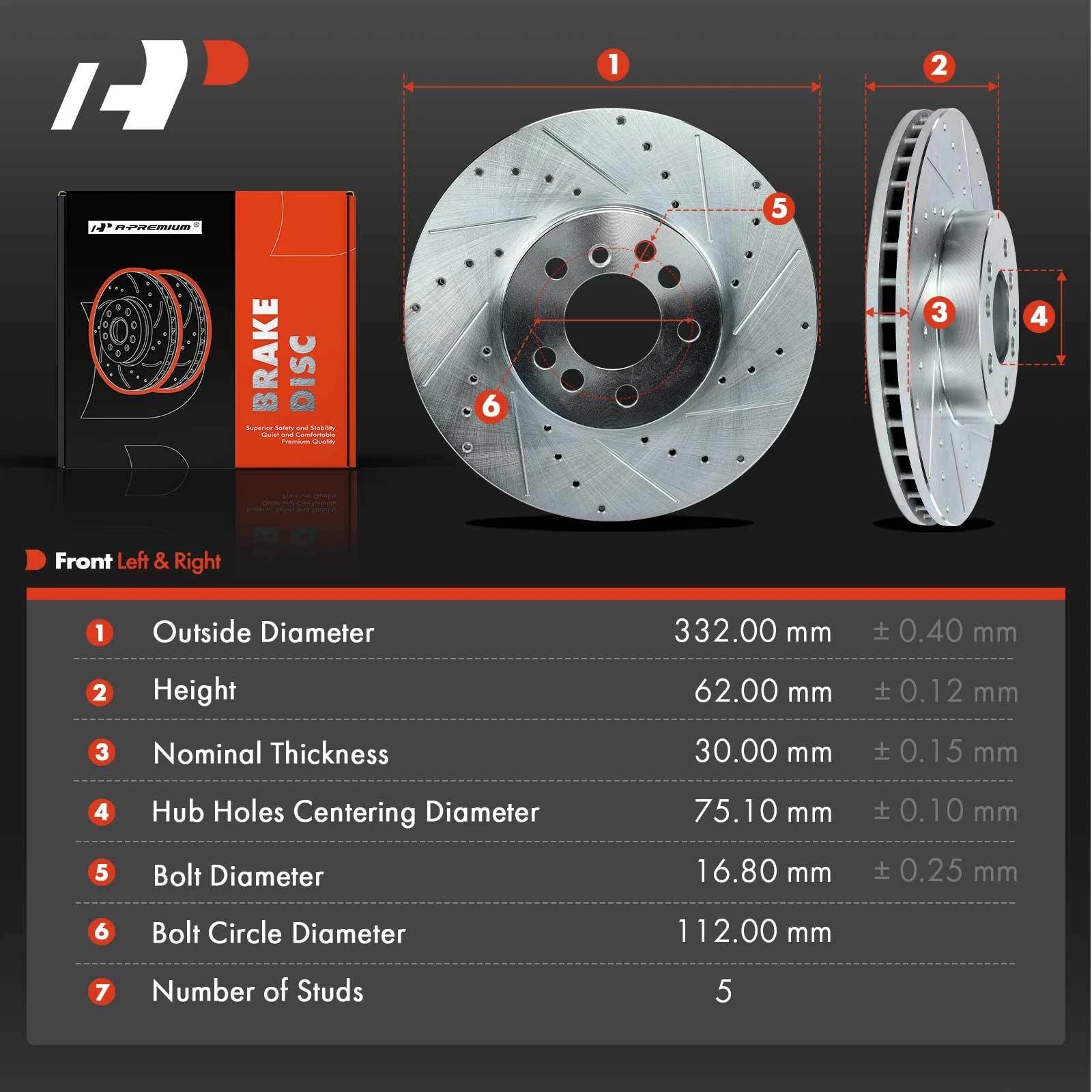Front Drilled Brake Rotors for BMW X5 (2000-2006)