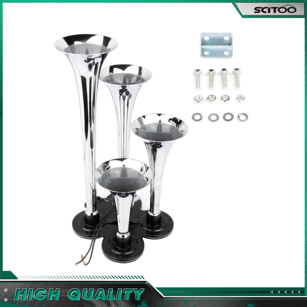12V 150 DB 4-Trumpet Air Horn Kit for Car Truck Van Bus (Universal)